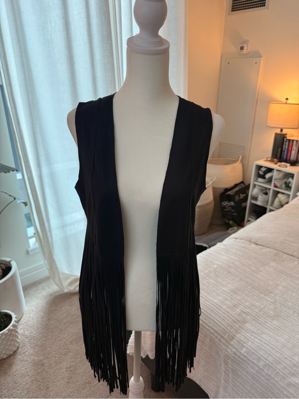 Black Fringe Open Vest